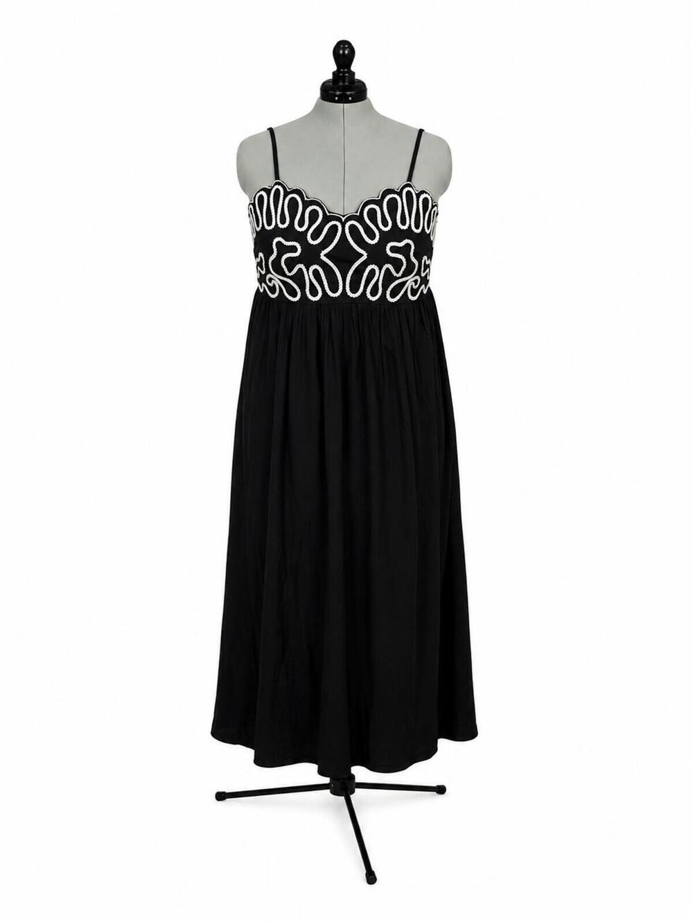 A New Day Black w/ White Accents Crewel Maxi A-Line Dress Dress (XXL)